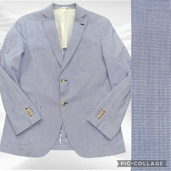 JKT New York Unstructured Blazer 42R Blue Micro Houndstooth Sport Coat Cotton - Picture 1 of 11